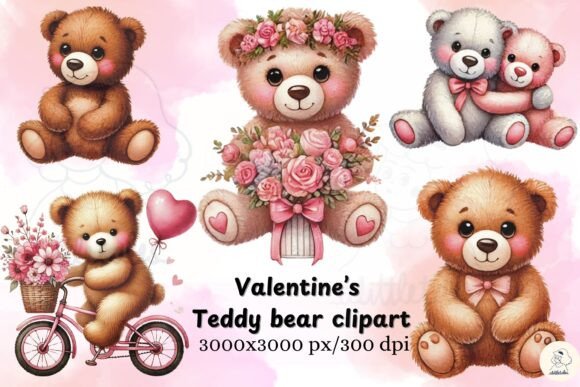Adorable Valentine's Day Teddy Bear Clipart Set