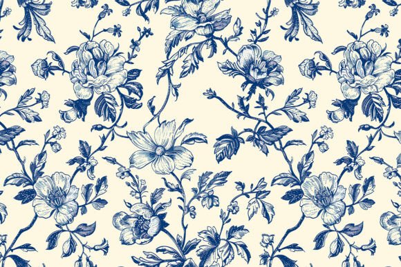 Blooming Flowers Toile De Jouy Pattern: Timeless Elegance for Creative Designs