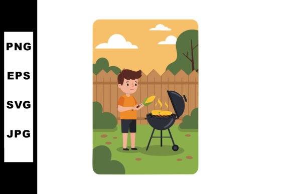 Boy Grilling Corn on Barbecue Grill in B: A Visual Representation of Lifestyle and Creative Trends