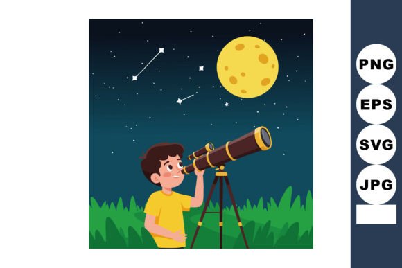Boy Observing Night Sky Through Telescope
