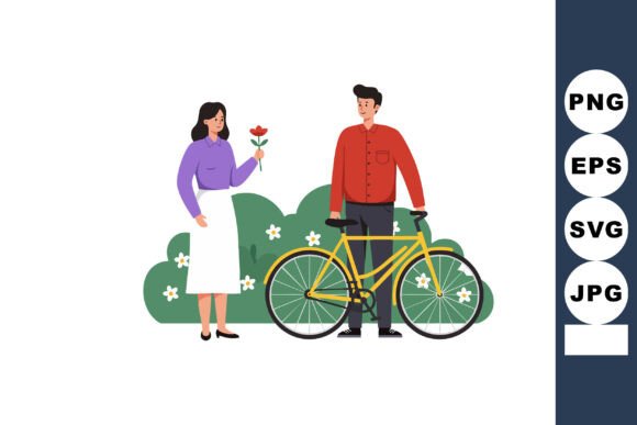 Couple with Yellow Bicycle and Woman Hol