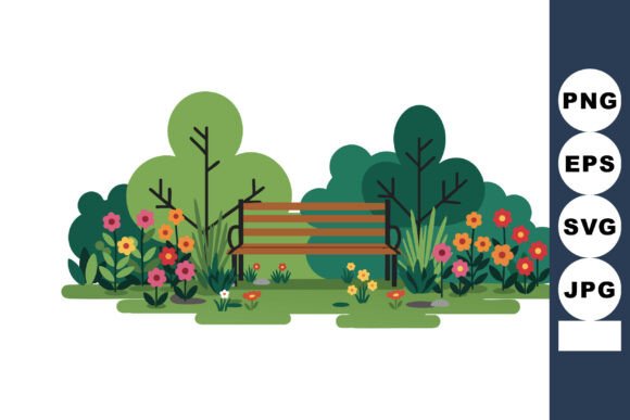 Garden Bench Surrounded by Colorful Flow: A Design Asset for Creative Professionals