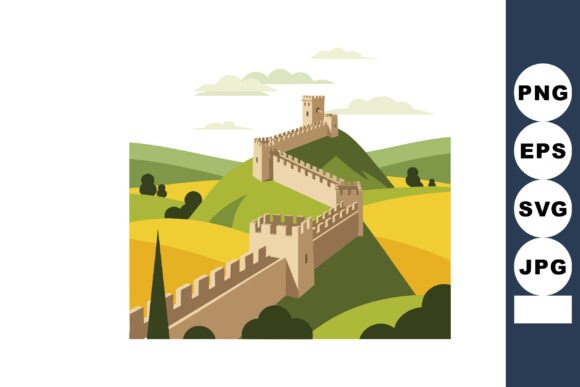 Great Wall of China Landscape with Hills