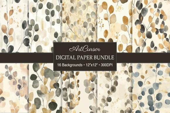 Japanese Eucalyptus Gold Ink Wash Papers: A Seamless Design Resource for Creative Professionals