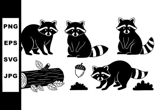 Raccoon Silhouettes with Log and Acorn W