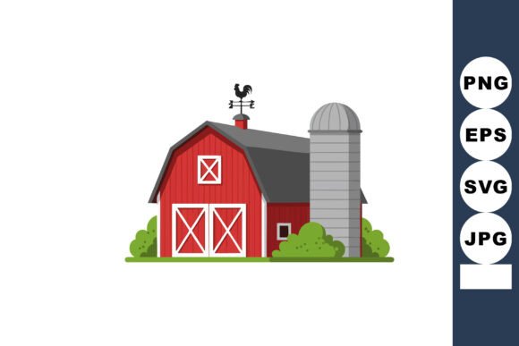 Red Barn with Weather Vane and Silo Surr: A Versatile Illustration for Modern Design Needs