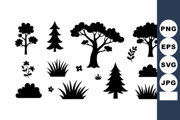 Silhouette Tree and Bush Vector Collection: A Versatile Resource for Nature-Inspired Design