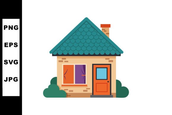 Small House with Teal Roof and Orange Door: A Calm Illustration for Creative Projects
