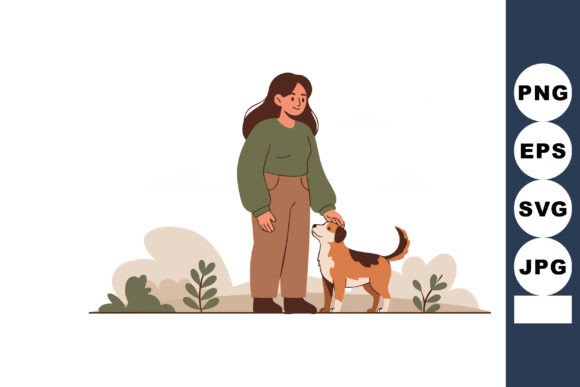 Woman Standing with Dog Friendly Pet Out